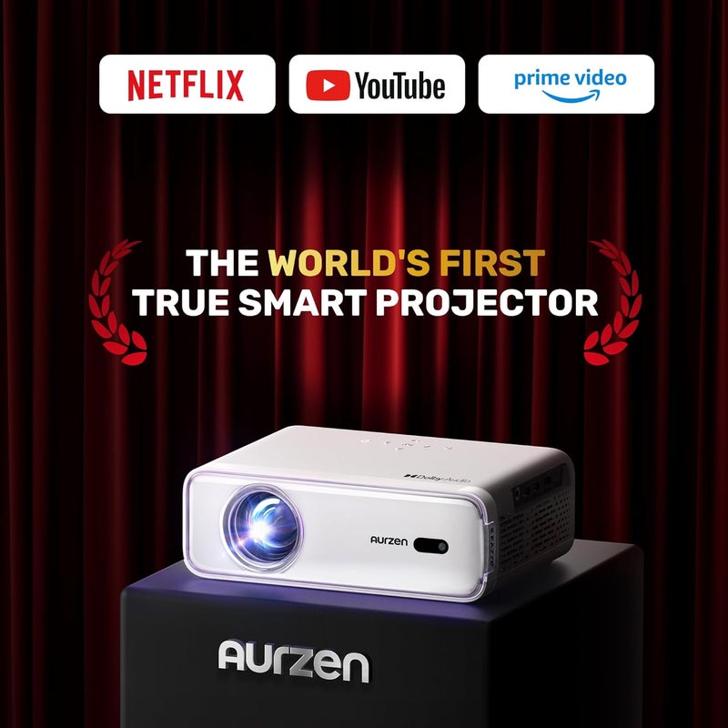 Aurzen EAZZE D1 Smart Projector with WiFi and Bluetooth, Netflix-Officially-Licensed, Auto Focus & Keystone, DoIby Audio, Native 1080P Movie, Portable Outdoor Mini Projector, White - Image 2